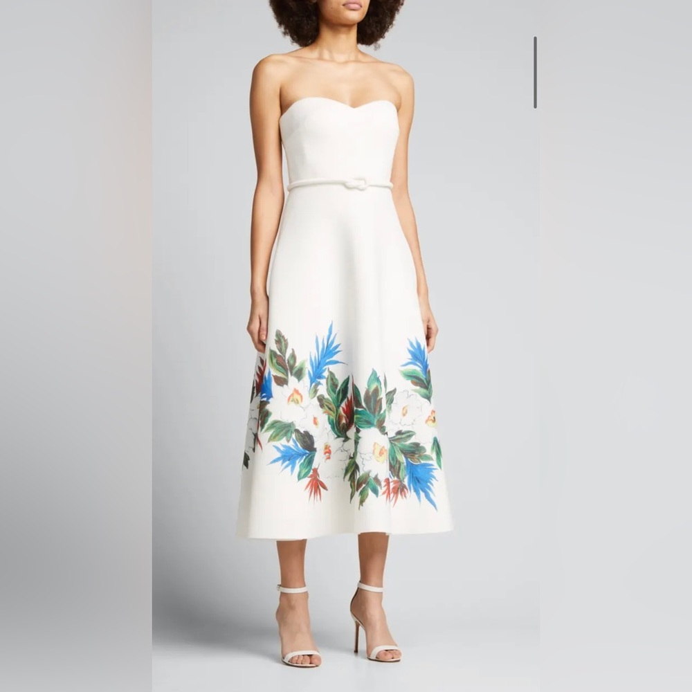 Badgley Mischka Floral Strapless Scuba Dress